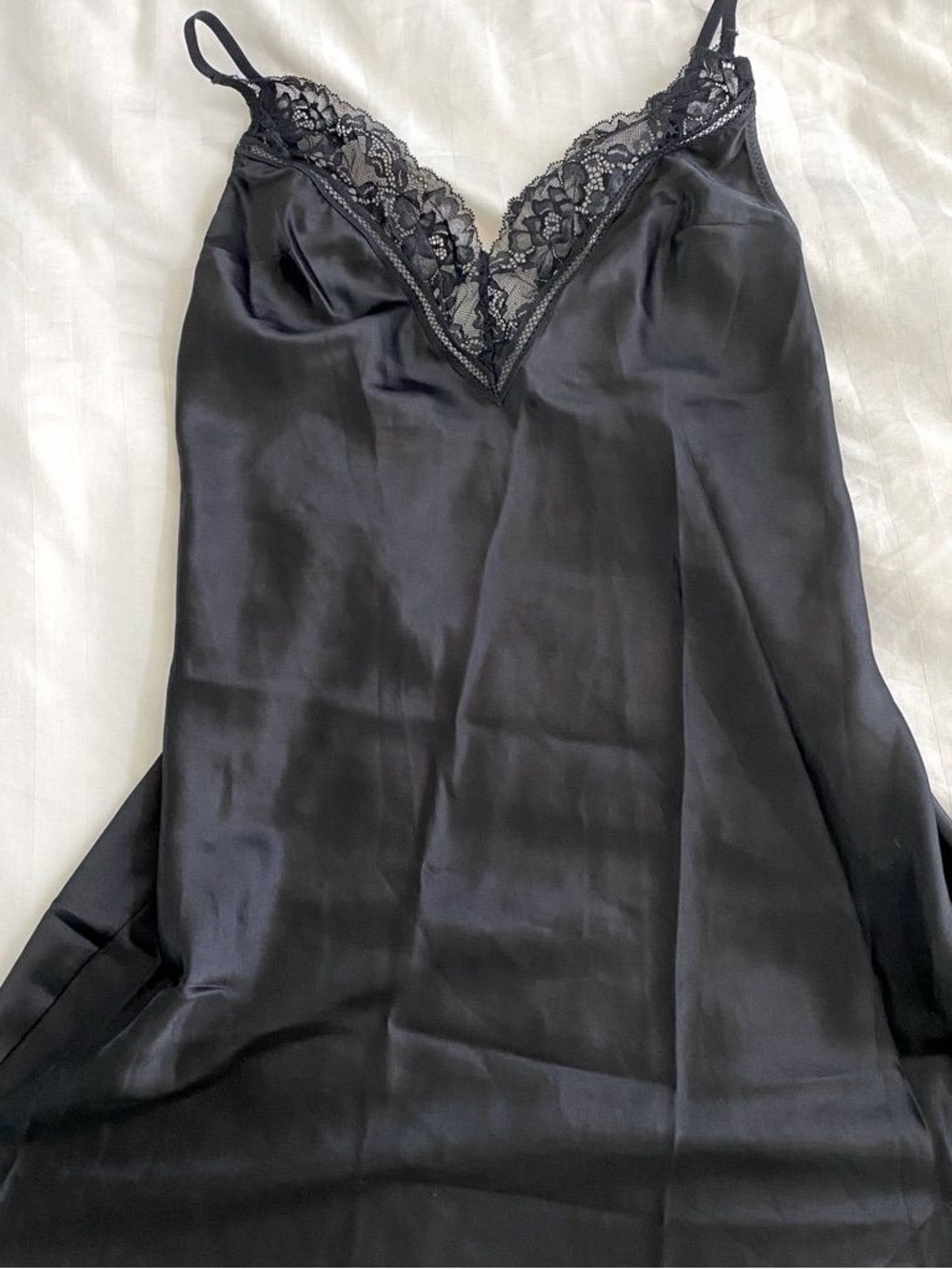 La SENZA Black Satin Lace-Trim Slip